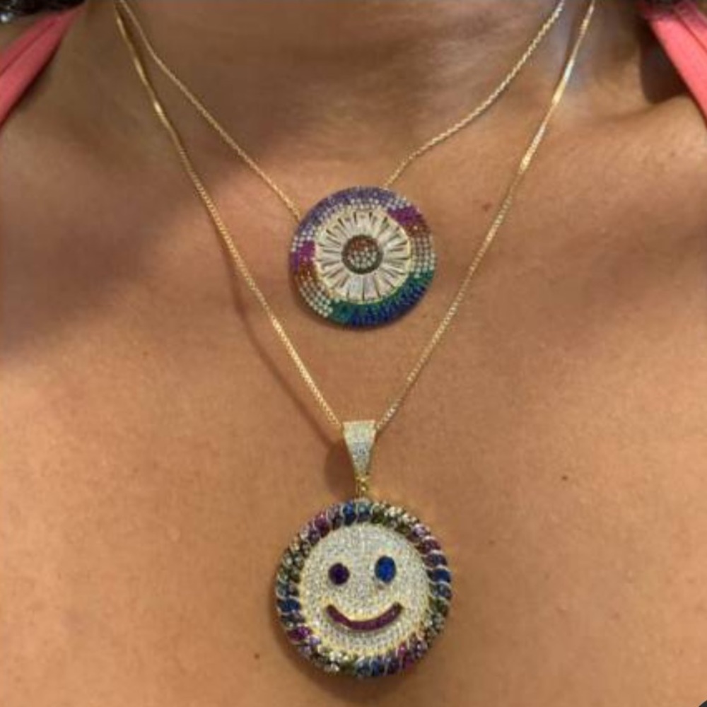 Baguette rainbow CZ evil eye gold necklace - Picture 2 of 6